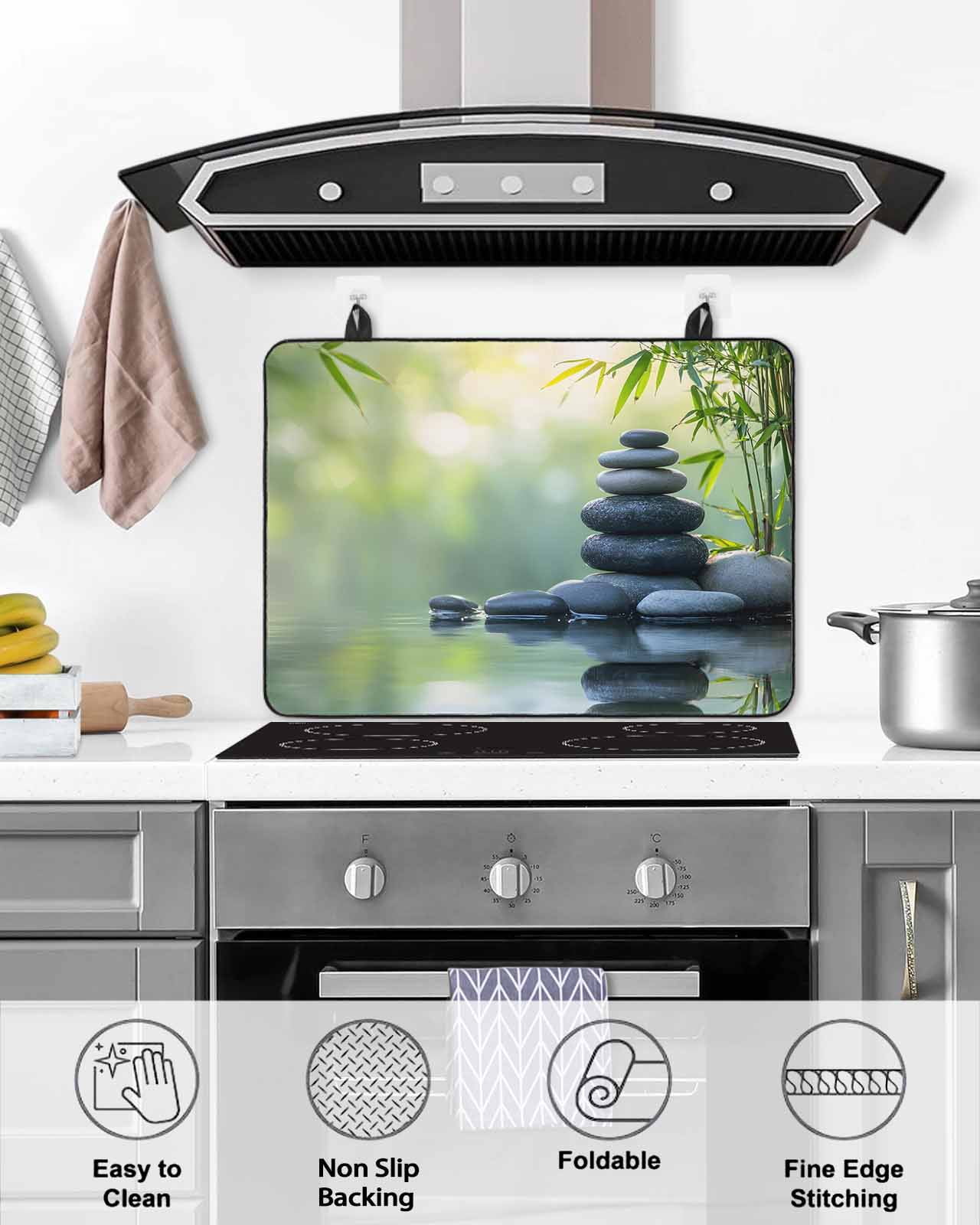 nqOlkjepod Large Induction Cooktop Protector Mat 36"x21", Zen Stones Stove Top Covers for Electric Stove, Nature Water Reflection Country Botanical Stove Burner Cover Mats, Glass Top Stove Cover