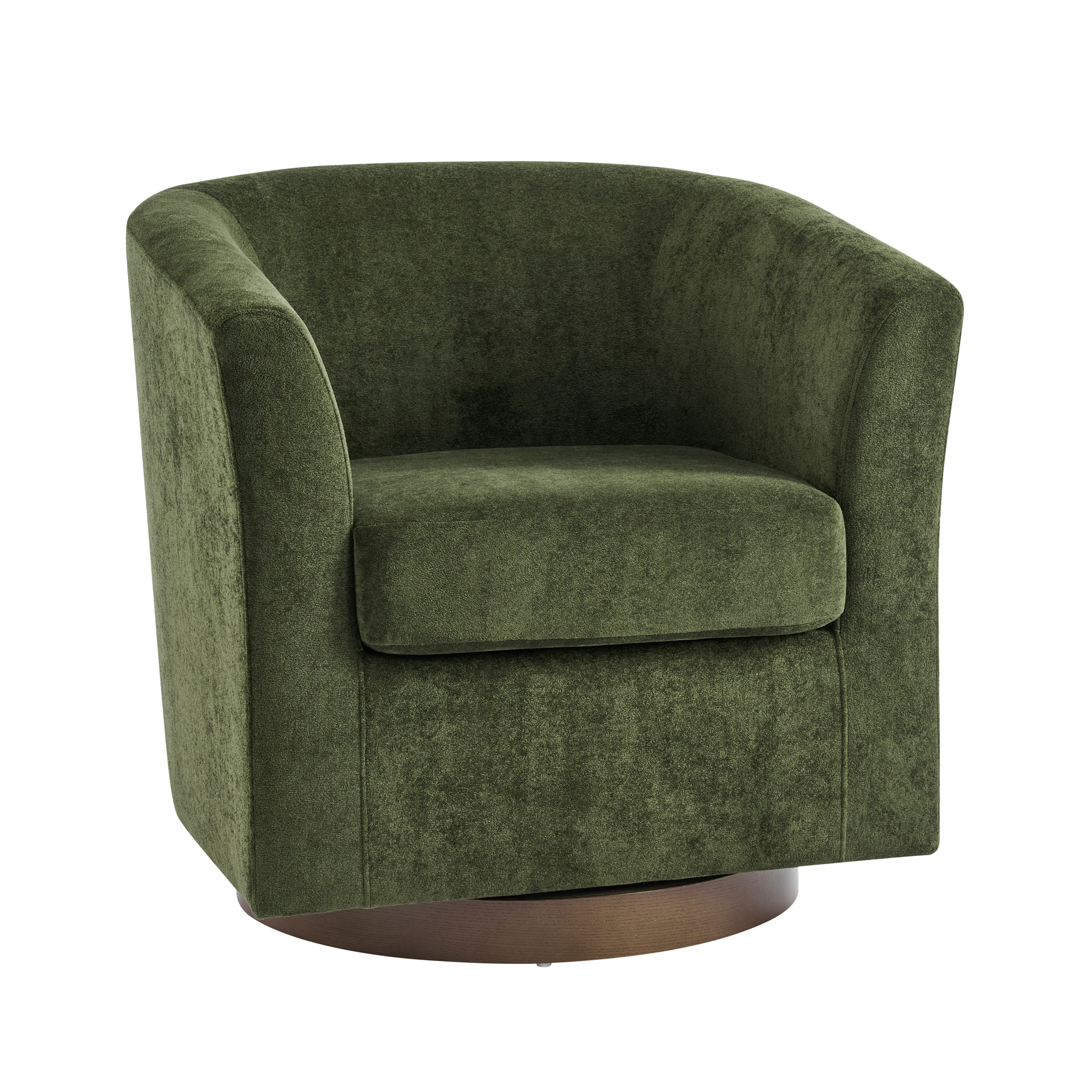 Christopher Knight Home 360° Swivel Barrel Chair with Velvet Upholstery and Wooden Base, Olive Green