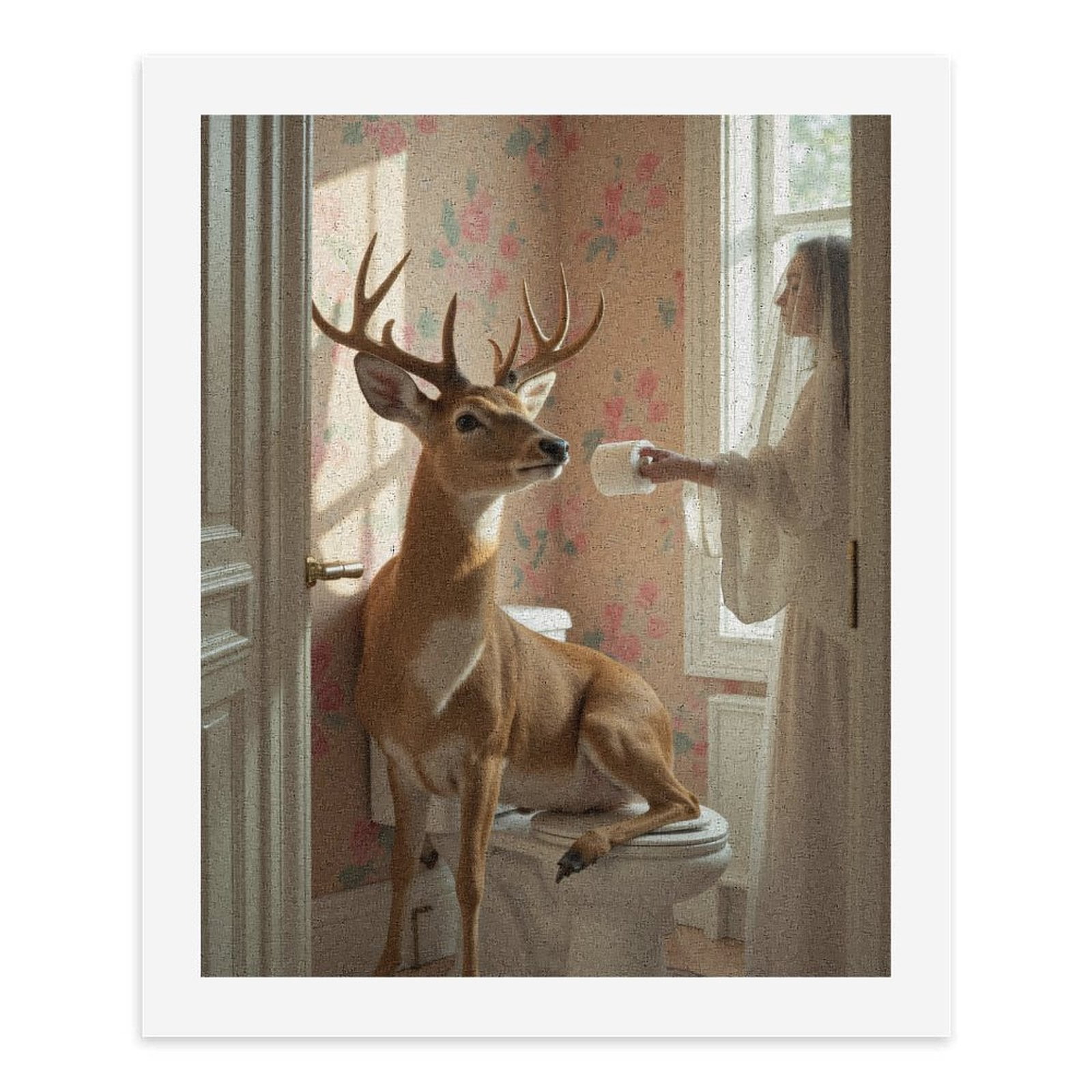Paint By Numbers Kit for Adults Beginner - Deer Bathroom Surreal Art Scene DIY Canvas Painting Kits for Adults, Frameless Paint By Number for Adults for Home Wall Decor 16x20 Inch