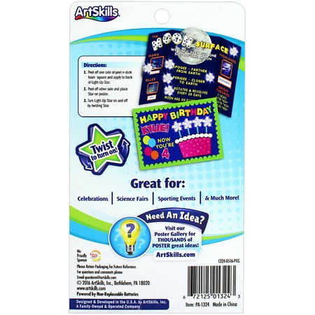 Artskills Poster Flash Reusable Star LED Poster Lights, 5/pkg, With Peel And Stick Foam Squares