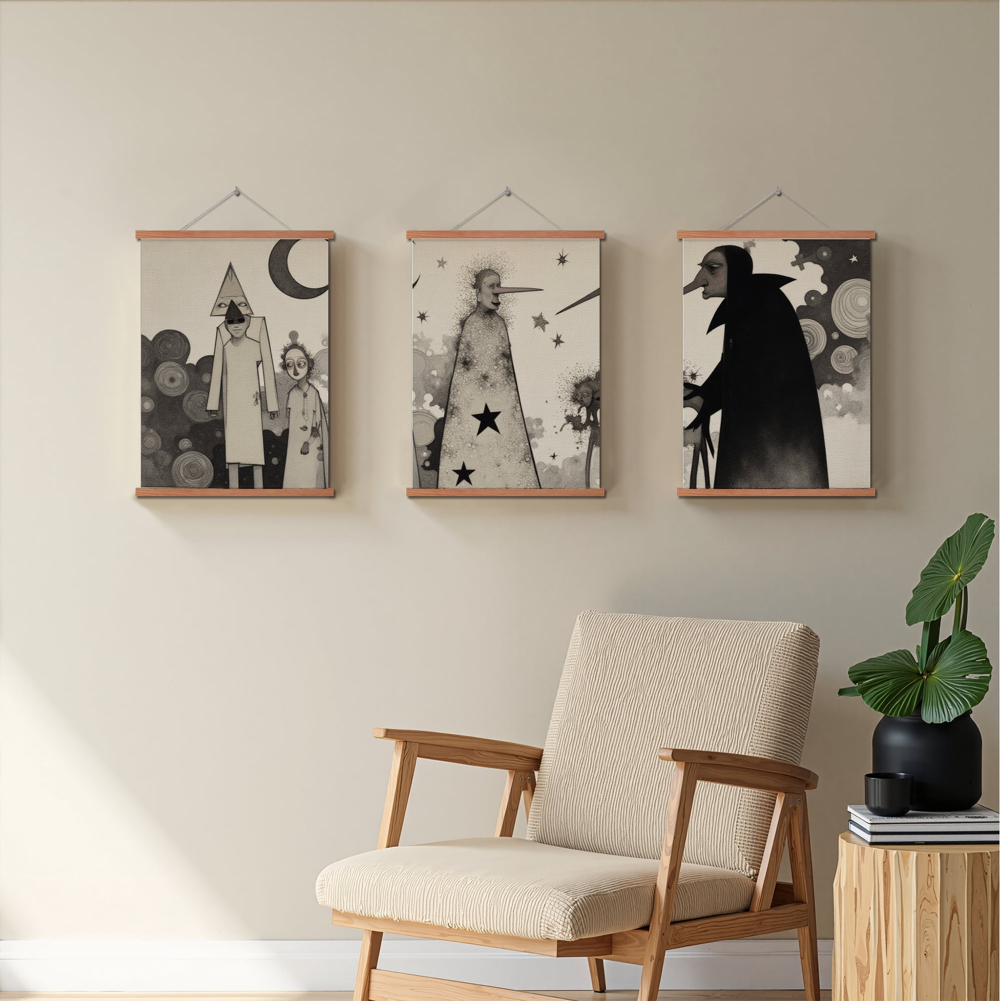 MAYEERTY Modern Abstract Wall Art Painting, Living Room Decor, Brown Hanging Rod Frame, 15.7"x11.8"