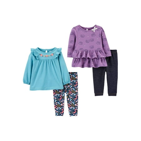 Carter's Child of Mine Baby Girl Long Sleeve Top & Leggings, 4pc Outfit Set