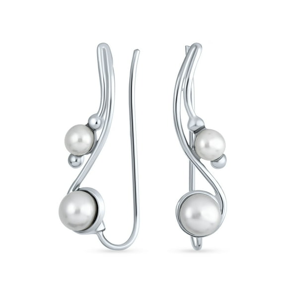 Bling Jewelry Womens White Freshwater Pearl Ear Cuff Cartilage Climbers Earrings .925 Sterling Silver