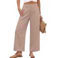 thumbnail image 2 of Womens Cotton Linen Pants Casual Button Up High Waisted Wide Leg Trousers Business Offices Trousers Straight Pants Trouser Summer Clothes Khaki S, 2 of 6