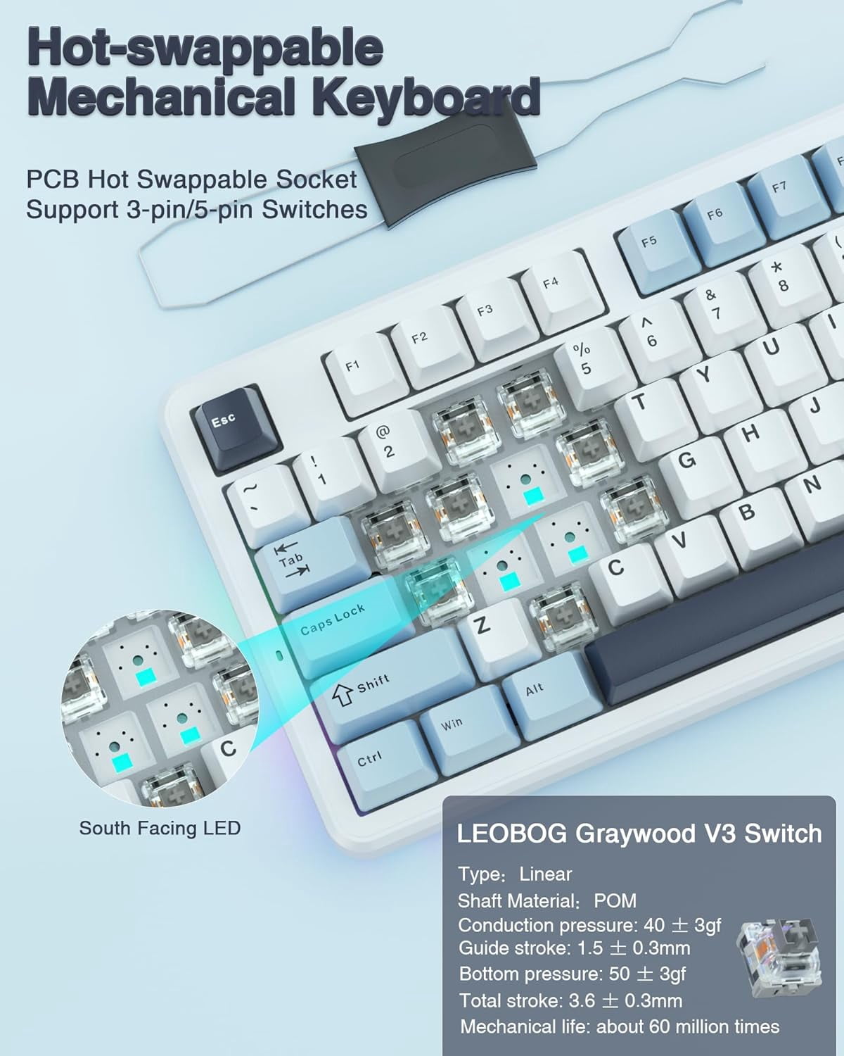 Restored AULA F87 Wireless Mechanical Keyboard, 75% TKL Custom Hot Swappable Gaming Keyboards with PBT Keycaps, Pre-lubed Greywood Switches, RGB Backlit Creamy Keyboard, 2.4GHz/USB-C/BT5.0 (Refurbished)