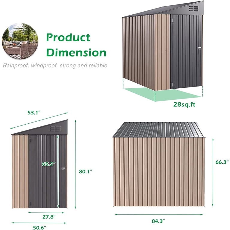 YODOLLA 4.2'x7' Outdoor Metal Storage Shed, Lockable Lean-To