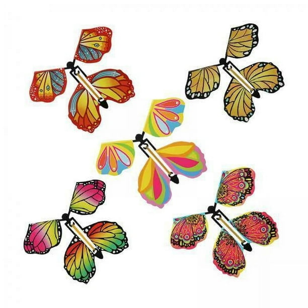 2x 5 Uds Juguetes de Mariposa de Cuerda Mariposa Voladora Banda de Goma Juguete Alimentado para Aniversario Tarjetas de Felicitación de Boda Fiesta 2 piezas