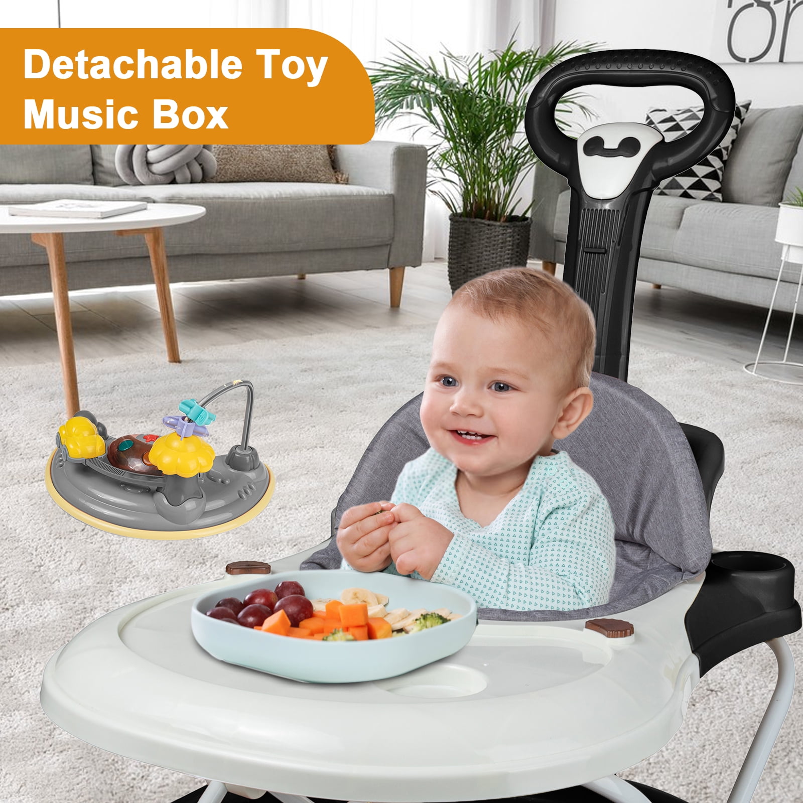 EONROACOO 5-in-1 Baby Walker with Wheels,Infant Toddler Walkers Bouncer for Boys Girls,Black