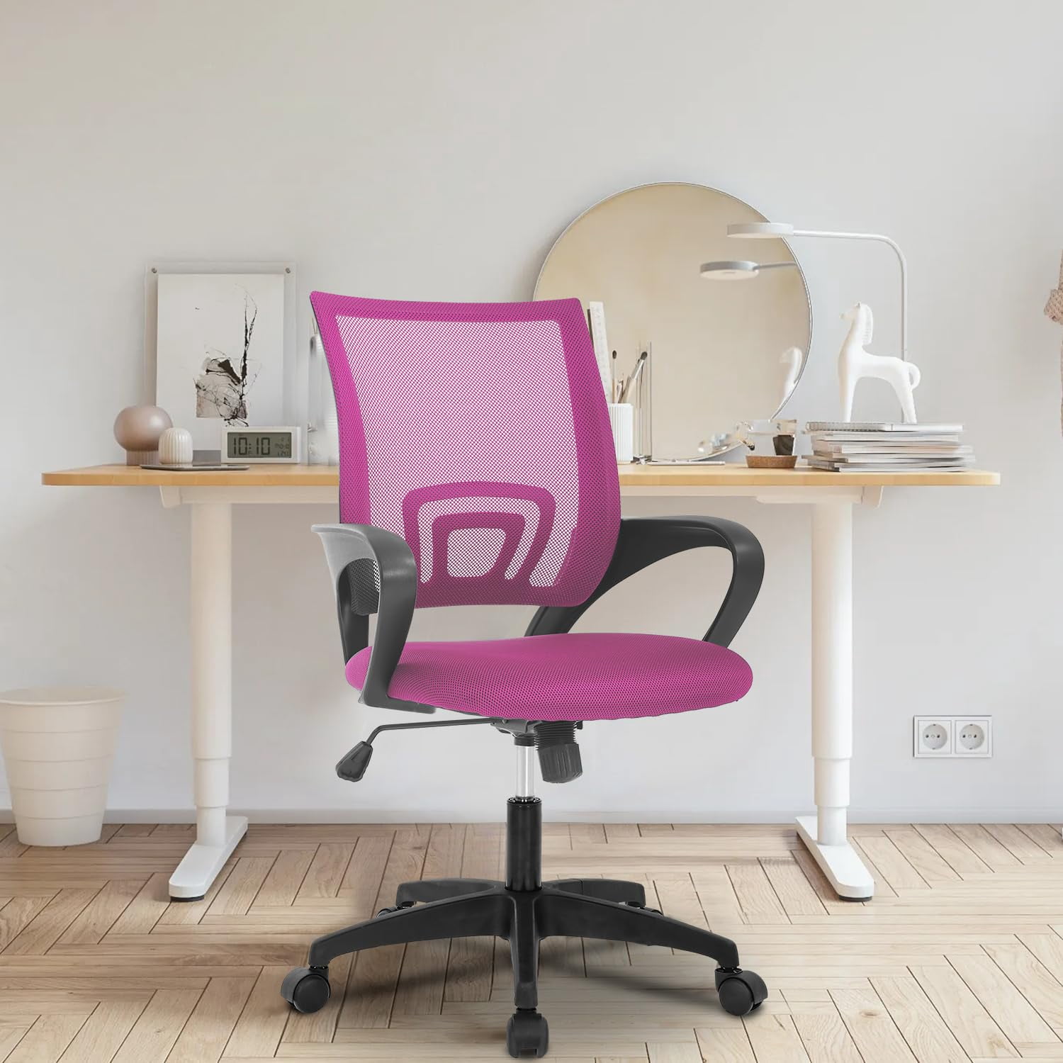 YRLLENSDAN Conference Room Chair Mesh Office Chair with Wheels Rolling Desk Chair with Arms Mesh Computer Chair for 250lb Adults Study Chair Adjustable Height,Pink