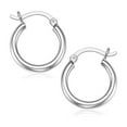 thumbnail image 1 of Sterling Silver Rhodium Plated Thin Small Polished Hoop Earrings 10mm, 1 of 2