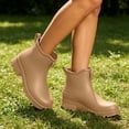 thumbnail image 2 of Trendy Ladies Shiny Gloss Slip on Ankle Rain Wellies Deep Tread Chunky Thick Platform Sole Waterproof Booties Easy Clean Sturdy Footwear for All Weather Casual Outdoor Shoes Khaki 7(38), 2 of 8