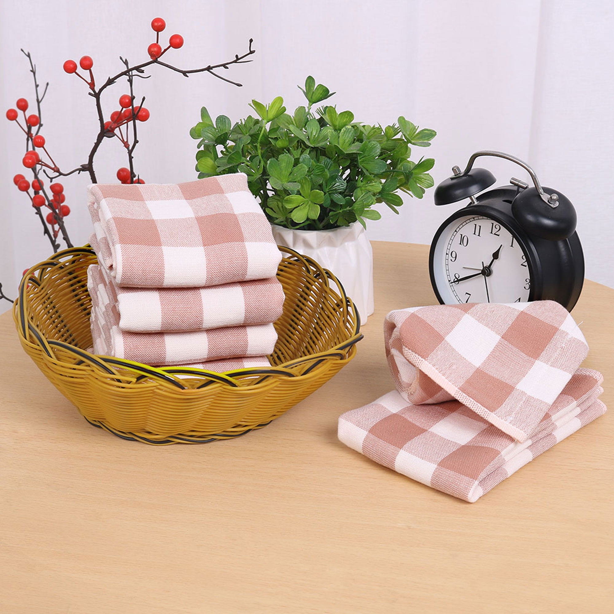Absorbent 6 Piece Kitchen Dish Cloths, 100 Cotton, Buffalo Pattern