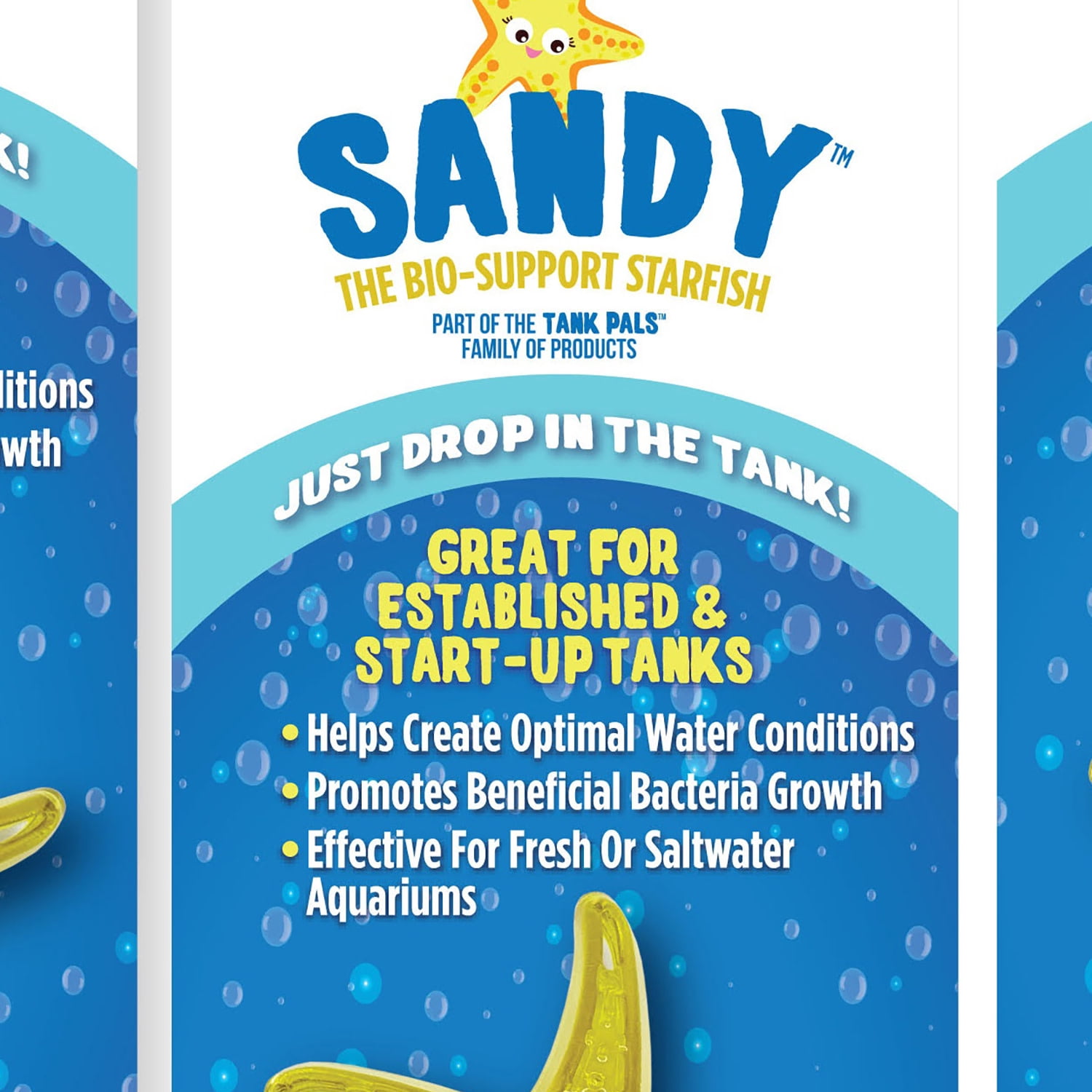 Tank Pals: Sandy The Bio-Support Starfish - 3 Pack, Yellow- Promotes A Healthy Balanced Aquarium Ecosystem, Probiotic Growth, Tank Environment Control