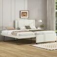 thumbnail image 2 of Euroco Upholstered Full Platform Bed with Pop-up Twin Trundle for Kids Teens Bedroom, 2 Beds in One, Beige, 2 of 12