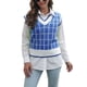 thumbnail image 1 of Suéter de mujer chaleco con cuello en V tejido a cuadros suéter sin mangas para citas trabajo compras, 1 of 7