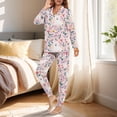thumbnail image 3 of DISNIMO Dog Flower Print Womens Button Down Pajama Set Long Sleeve Sleepwear 2 Piece Pj Set Soft Top and Wide Leg Pants, (Available in Plus Size), 3 of 7