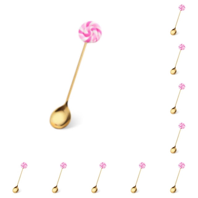Bewildely Estilo de dibujos animados Adorable Restaurante Hotel Vajilla Mezcla portátil Vajilla Ensalada Postre Cubiertos Candy Pink Cuchara De Caramelo Rosa 10piezas