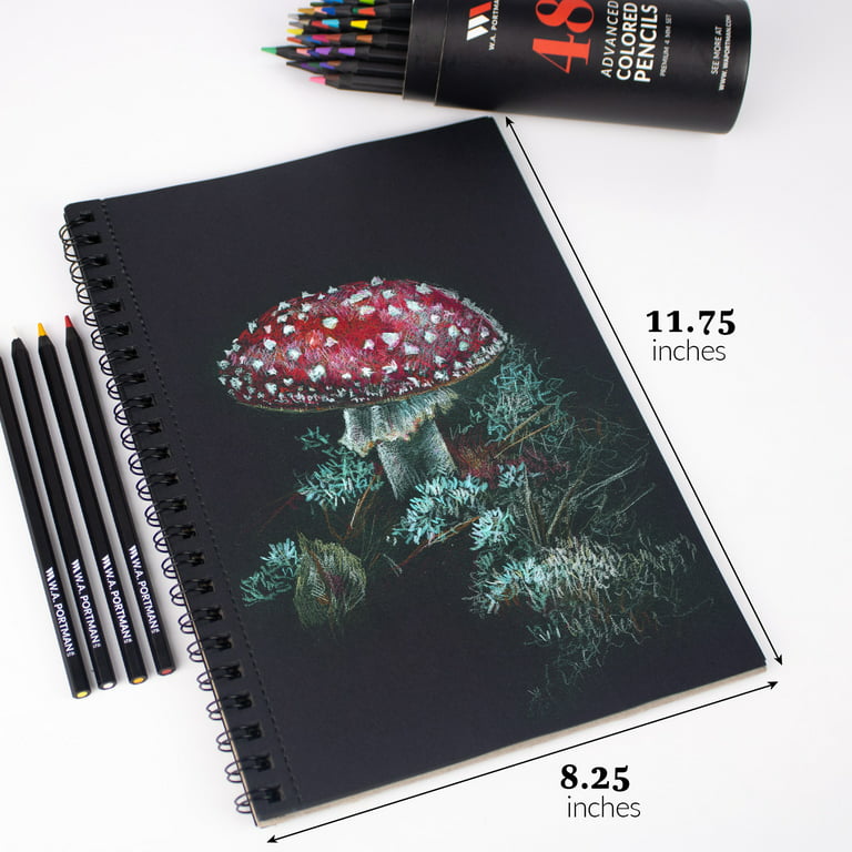 Wa Portman A4 Marker Sketchbook, 60 Sheets of Bleed-Proof Marker Paper, Black
