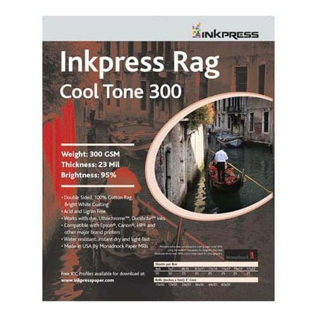 Inkpress Rag Warm Tone Inkjet - Inkpress Rag Cool Tone 300 Double Sided, Bright White Matte Inkjet Paper, 23 mil, 300 gsm, 95% Bright, 13x19