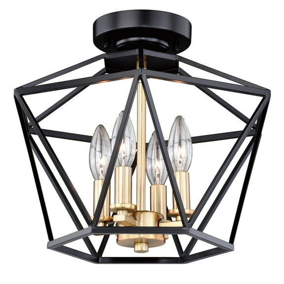 Turin 14.5-in W Bronze Gold Geometric Cage Candle Semi Flush Mount Ceiling Light