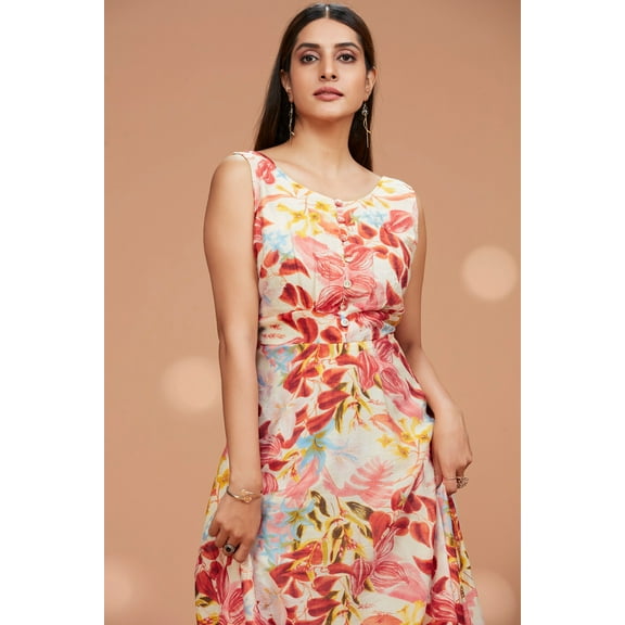 Floral Cotton Flowy Sleeveless Long Gown