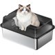 thumbnail image 2 of Historyli Arenero grande de acero inoxidable para gatos,arenero de lados altos con superficie antiadherente,pala y resistente a los olores,bandeja metálica para gatos,fácil de limpiar.,Negro, 2 of 7