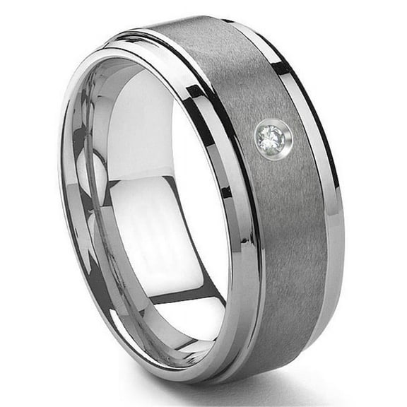 Titanium Kay Tungsten Carbide 9MM Diamond Comfort Fit Mens Wedding Band Ring with Stepped edges Sz 10.0