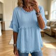 thumbnail image 2 of HCYSFG Womens Fringe Blouses Round Neck Short Ruffle Sleeve Empire Waist Relaxed Fit Peplum Shirts Boho Summer Tops, 2 of 6
