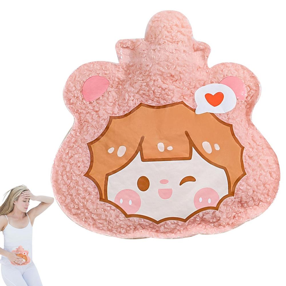 Leking Cartoon Hot Water Bag Soft Hot Water Bottle with Cute Fleece Cover 180ML