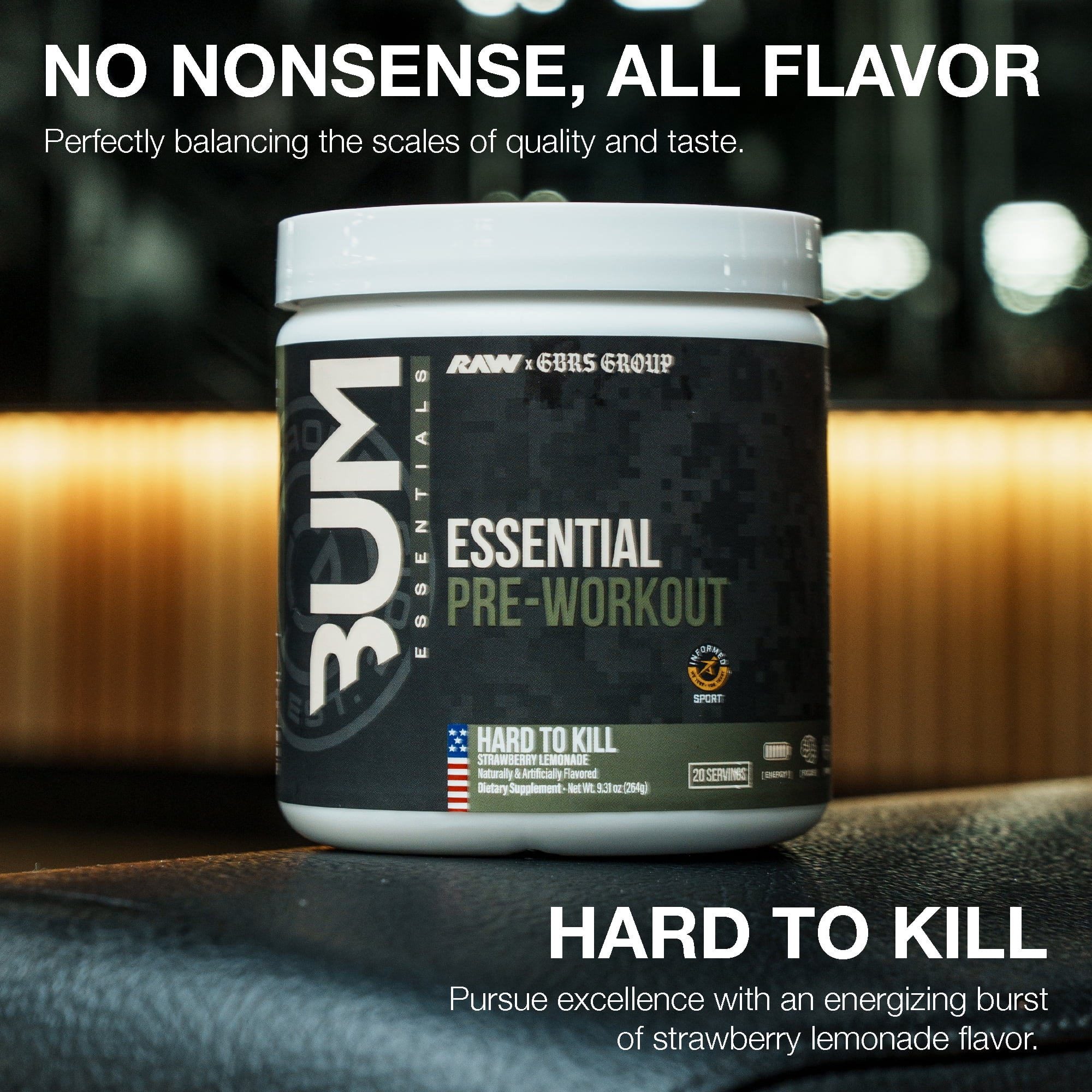 Raw Nutrition x GBRS Group Essentials Pre Workout Powder, Hard to Kill Strawberry Lemonade, 20 Servings