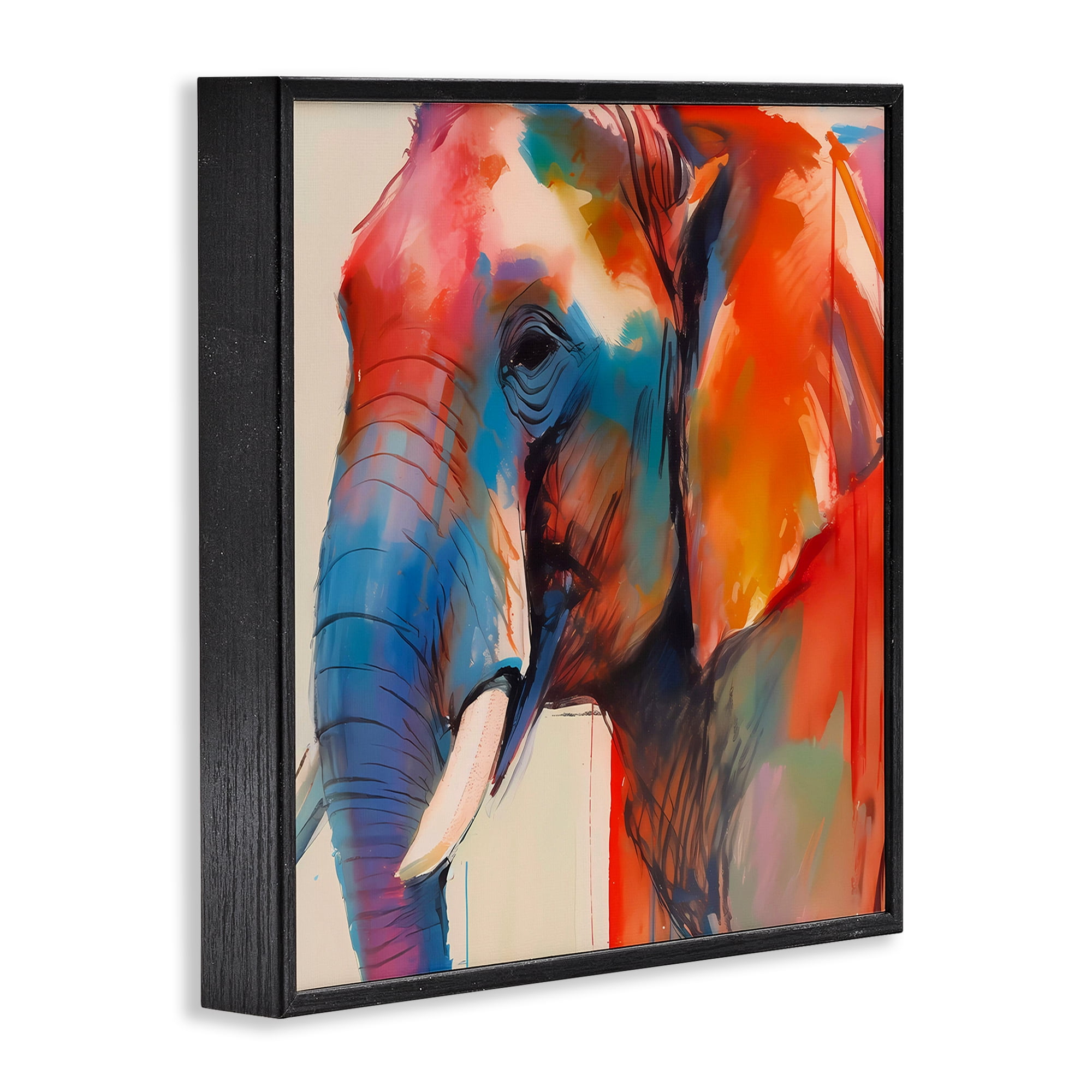 Stupell Industries Elephant with Modern Hues Animals & Insects Painting Black Framed Art Print Wall Art, 12 x 12