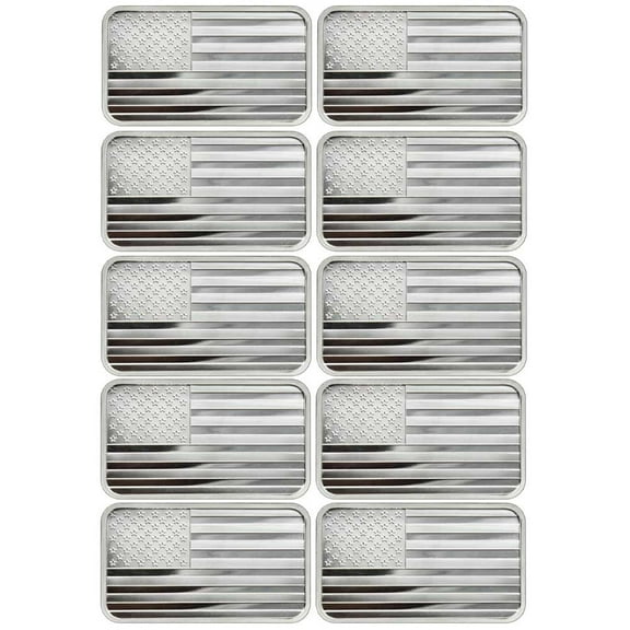 Lot of 10 - 5 Troy oz American Flag .999 Fine Silver Bar Sealed