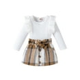 thumbnail image 1 of Fortune Ensemble Automne 2 Pcs pour Filles de 1 à 4 Ans, Hauts à Manches Longues + Jupes à Carreaux, 1 of 7