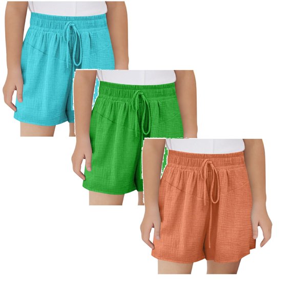 XEGLSBU 3 Pack Girls Summer Casual Shorts Feel Elastic Waist for Child Comfortable Play Bottoms Size 5-6 Years