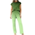 thumbnail image 2 of FAIWAD Women's Summer 2 Piece Outfits Cap Sleeve Slit Cropped Top and Wide Leg Pants Lounge Tracksuit, 2 of 4