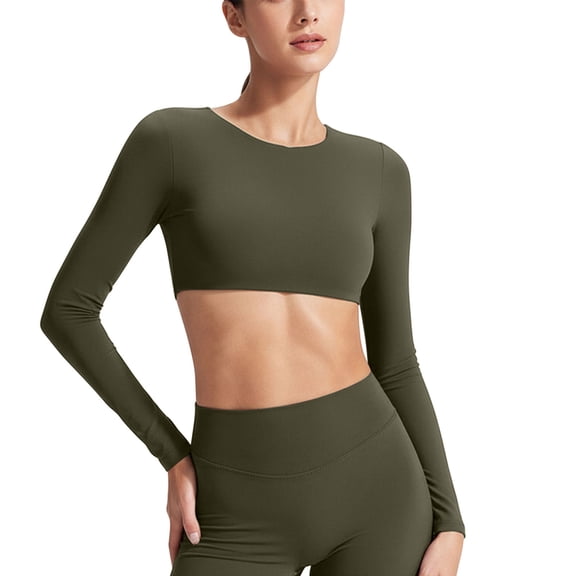 MOJOGO Women's Yoga Tops Long Sleeved T-shirt Summer Back Cutout Sportswear Top Short Crewneck Workout Shirts XS
