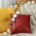 thumbnail image 3 of Boho Handcrafted Decorative Single Throw Pillow Cover Vegan Faux Leather Solid 20" x 20" Red Square for Couch, Bedding, 3 of 3