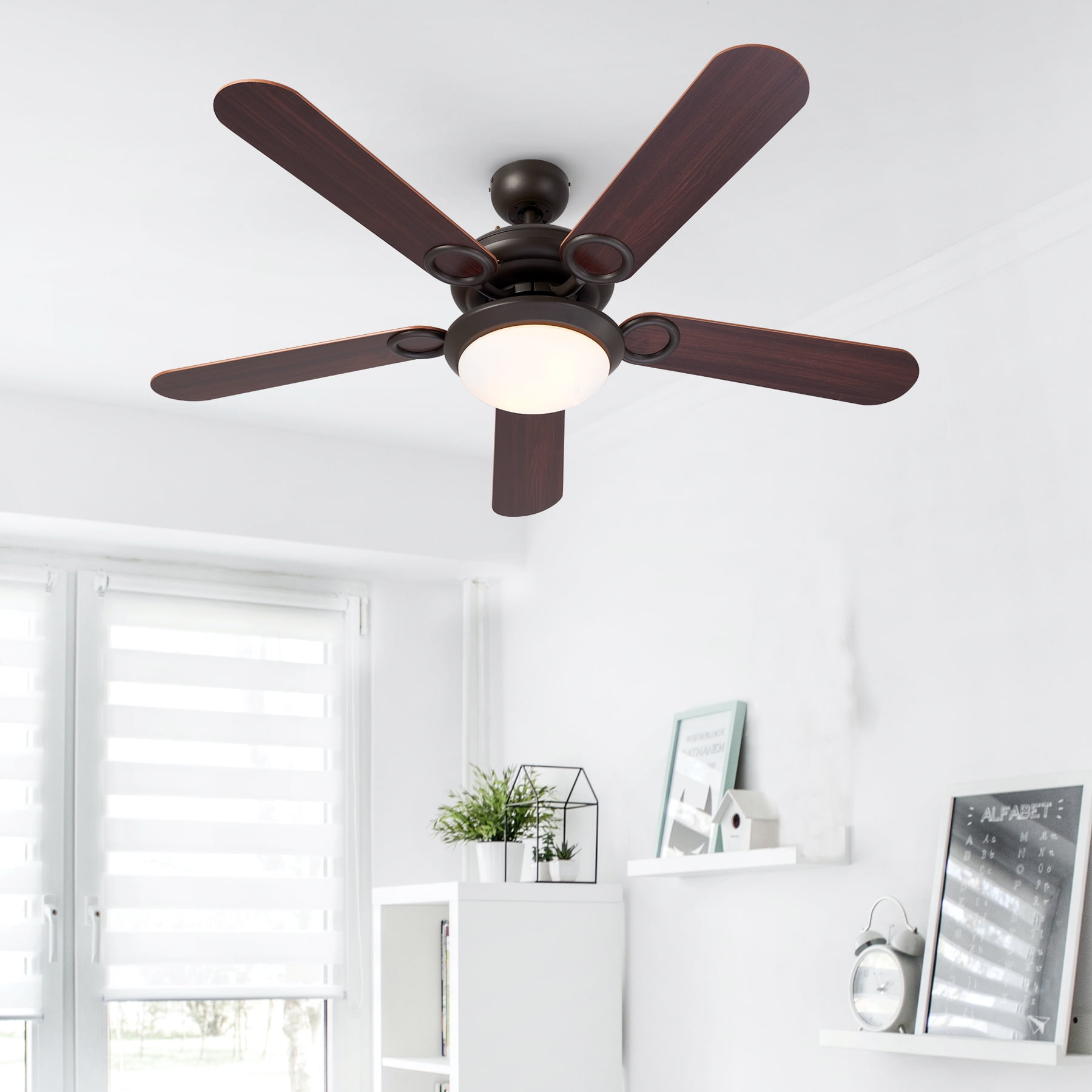 55W 52" 5 Walnut/Cherry Blades, Ceiling Fan with Remote, 2 LED Lights, 3 Speeds, UL