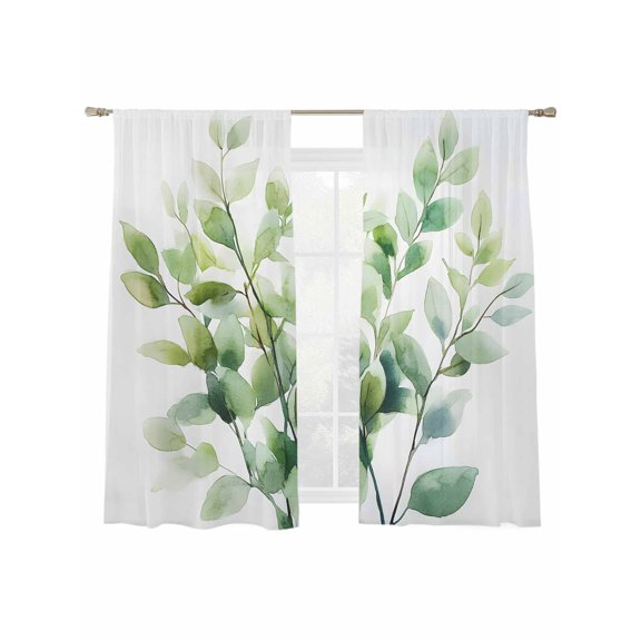 Sheer Curtains 72 inches Long 2 Panels Set Impressionist Style Modern Style Green Breach Sheer Window Curtain Rod Pocket Voile Drapes for Living Room/Bedroom, Each 52" W x 72" L