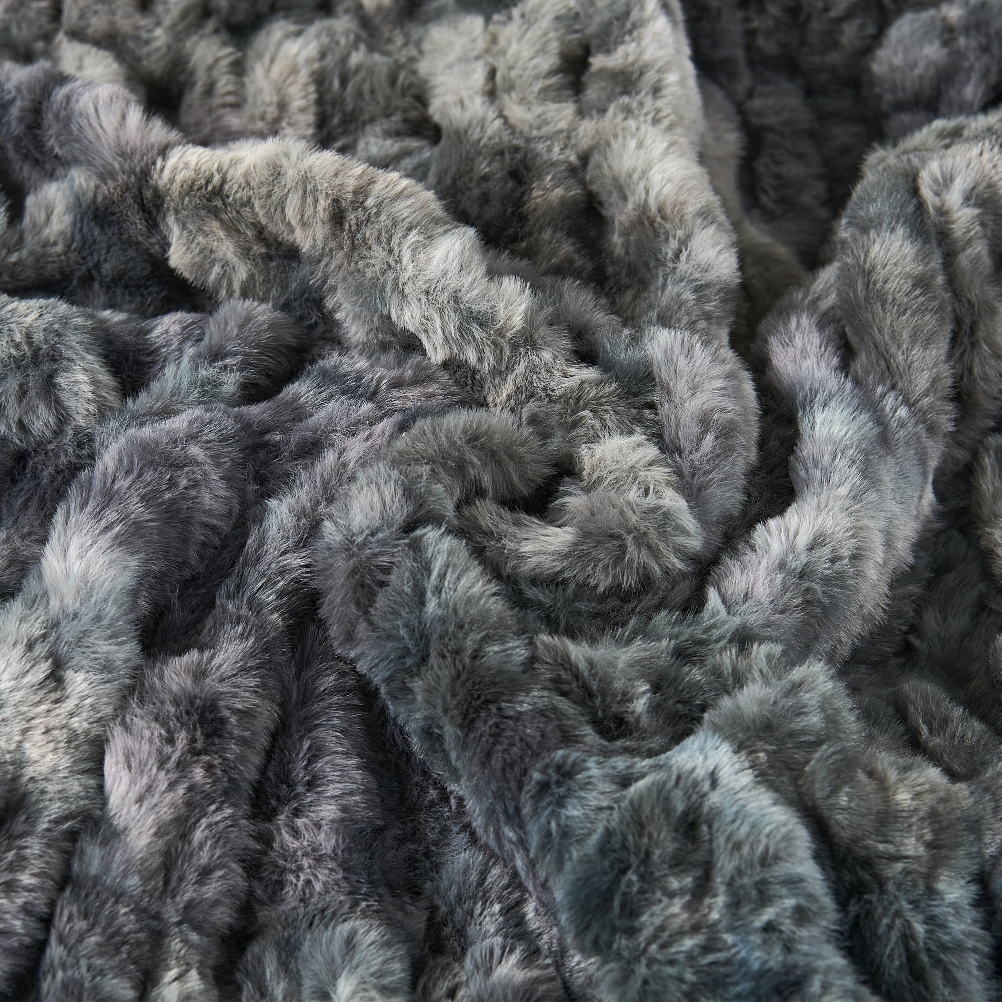 Home Soft Things Faux Fur Shar Pei Throw & Pillow Cover Combo - Meteorite - 50" x 60"/20" x 20"