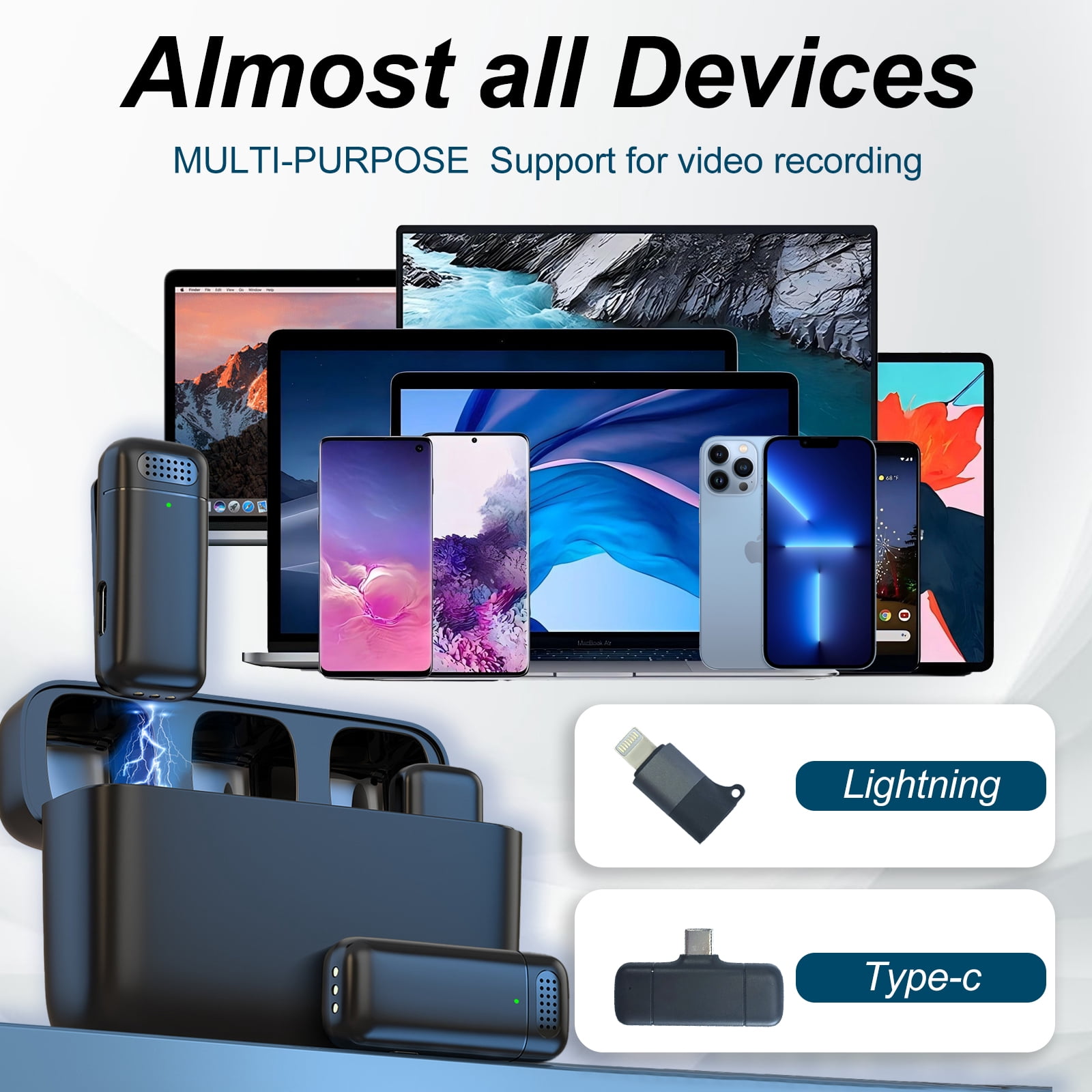 AGCAN Wireless Lavalier Microphone for iPhone and Android, 60H Battery Life with Charging Case, Lapel Microphone with Noise Reduction, Clip On Mini Mic for Video Recording, Interviews, Vlog