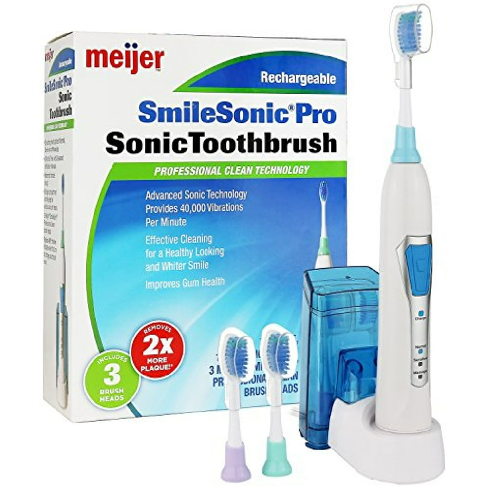 Meijer Sonic Pro Rechargeable Electric Toothbrush, 3 Brushing Modes, 2