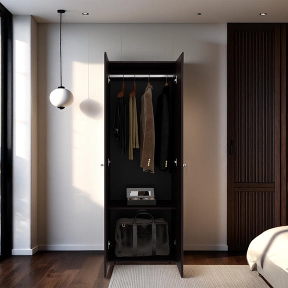 Dtwnek Wood Armoire with 2 Shelves, 2 Doors Storage Cabinet for Living Room, Bedroom, Dark Brown