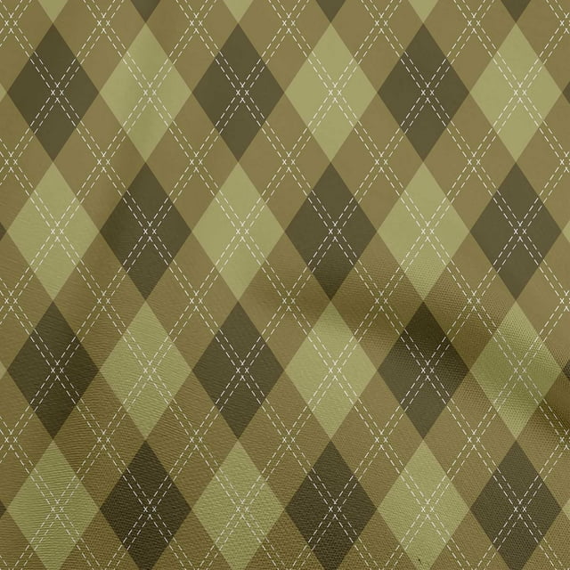 oneOone Polyester Spandex Dark Olive Green Fabric Check Sewing Material Print Fabric By The Yard 56 Inch Wide