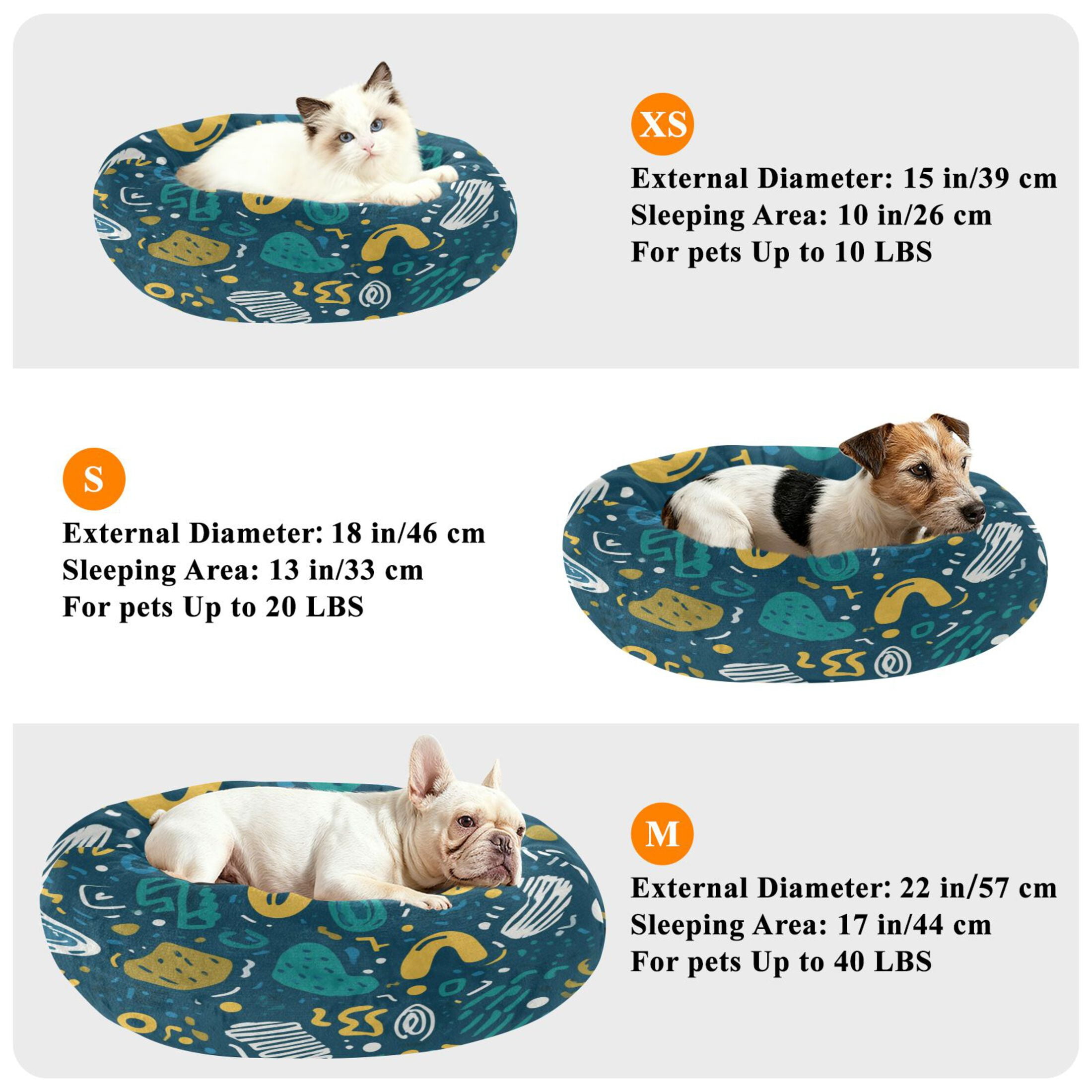Iauyy Pet Couch Donut Cat Bed for Indoor Cats/Small Dogs Washable & Machine with Non-slip Bottom Calming Cat Furniture, Teal Mustard Yellow (M)
