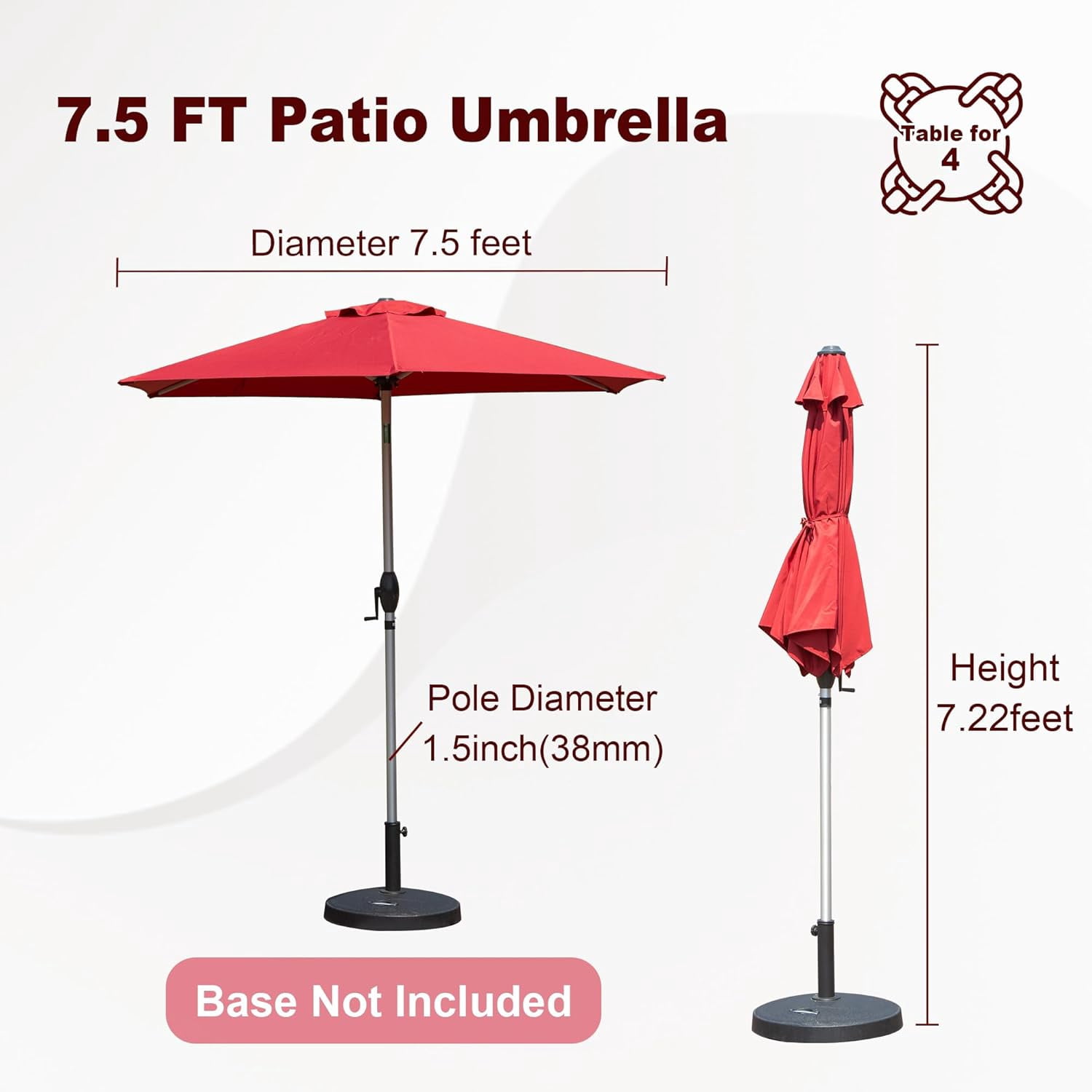 Domi Outdoor Living Dia.7.5FT Patio Umbrella with Push Button Tilt and Crank, UV Protection Waterproof Market Sun Umbrella for Garden, Deck, Backyard, Pool ，Brick Red