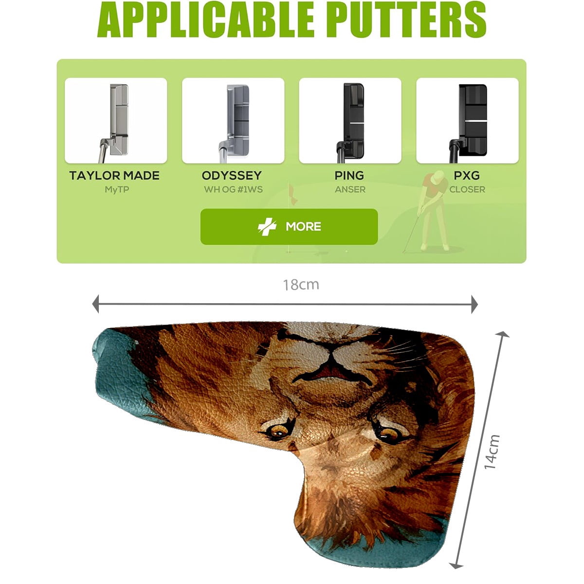 Golf Club Head Cover | Leather Golf Club Putte Headcover , Waterproof Golf Club Head Cover Set Driver Headcovers for Golf Clubs Men Women Lion