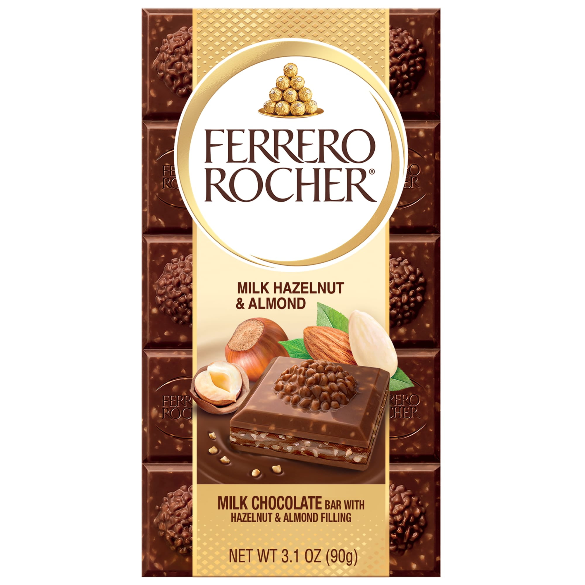 (2 pack) Ferrero Rocher Premium Chocolate Bar, Milk Chocolate Hazelnut & Almond, ​3.1 oz