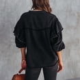 thumbnail image 4 of Chaqueta negra con cordones para citas elegantes, talla L Blusa elegante de manga larga con volantes y cuentas, 4 of 6