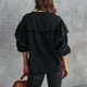 thumbnail image 4 of Blusa negra de manga larga con mangas abullonadas para citas de mujer, talla M Chaqueta elegante con volantes y cuentas, 4 of 6